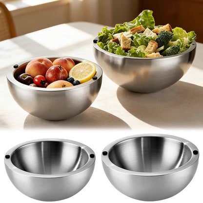 304 Thickened Salad Mixing Bowls Stainless Steel Double Wall Insulated Hot/Cold Serving Bowl Kitchen Cooking Food Containers